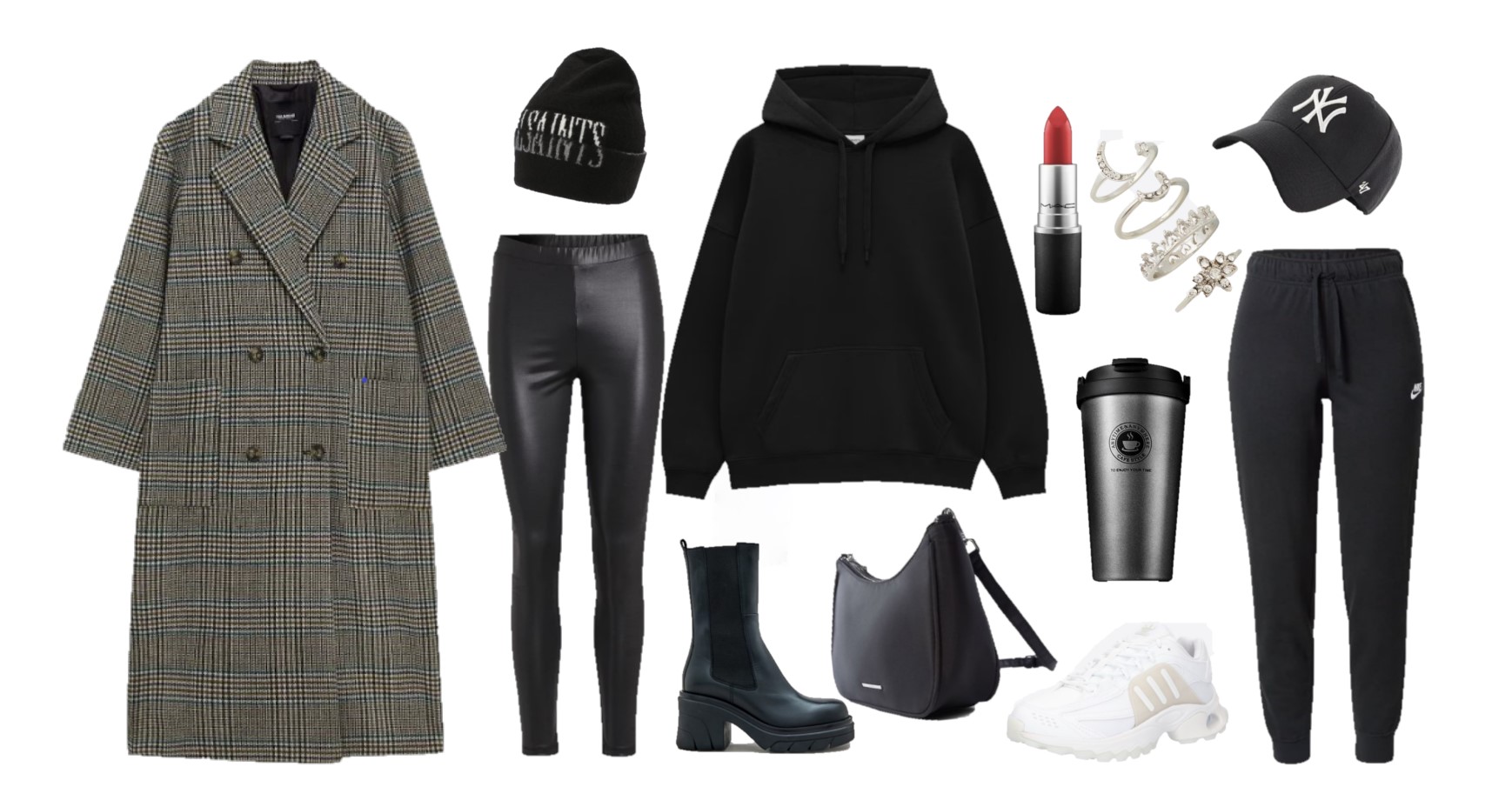 Outfit cappotto scozzese donna nero e grigio Outfit cappotto scozzese donna nero e grigio
